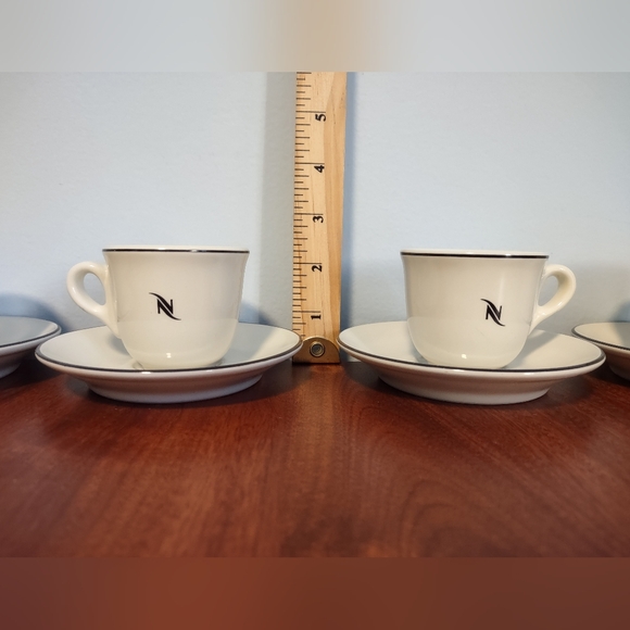 Nespresso N Logo 2 Oz Espresso Demitasse Cup & Saucer Set Of 4 Coffee Tognana - Picture 2 of 6